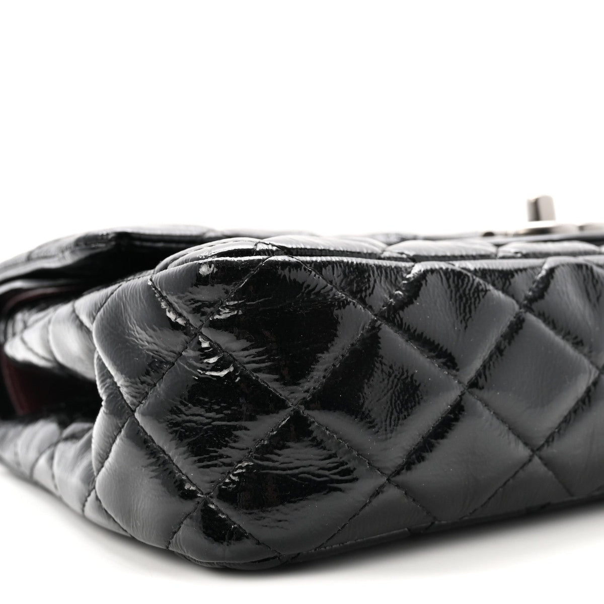 Crumpled Patent Quilted Medium Double Flap Black At My store