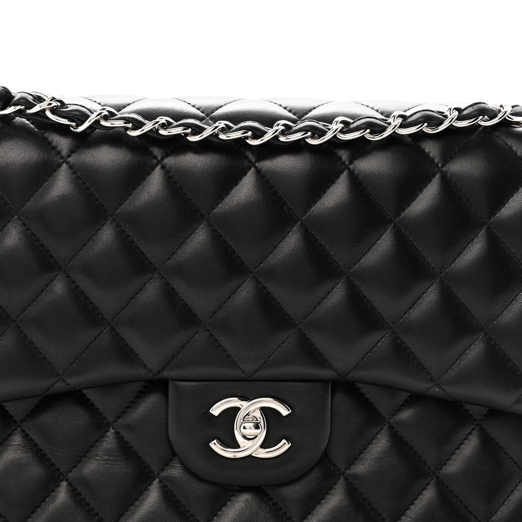 Lambskin Quilted Jumbo Double Flap Black At My store