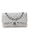 Metallic Caviar Quilted Medium Double Flap Silvery At My store