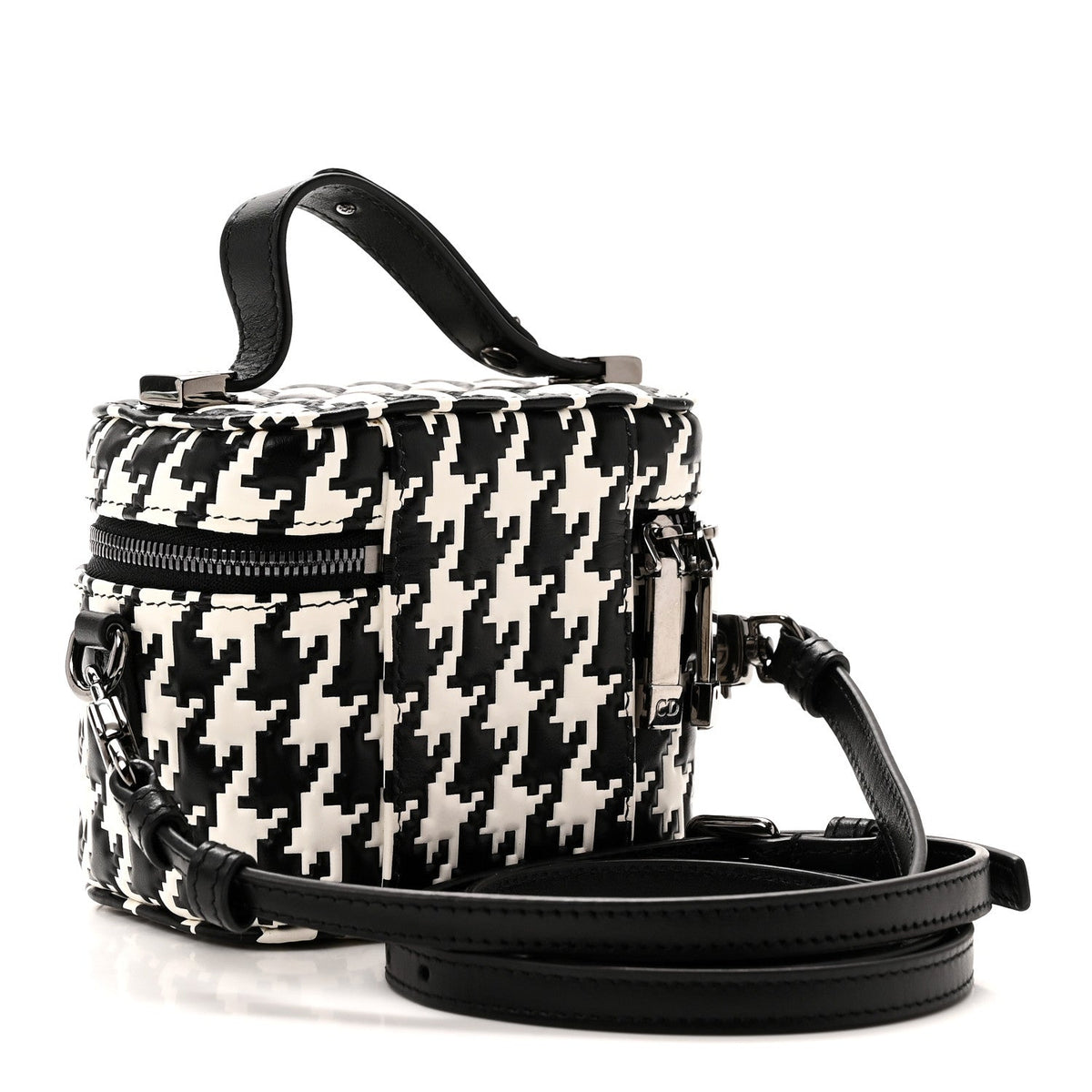 Calfskin Macro Houndstooth Embossed Micro Lady Dior Vanity Case Black White AT My store