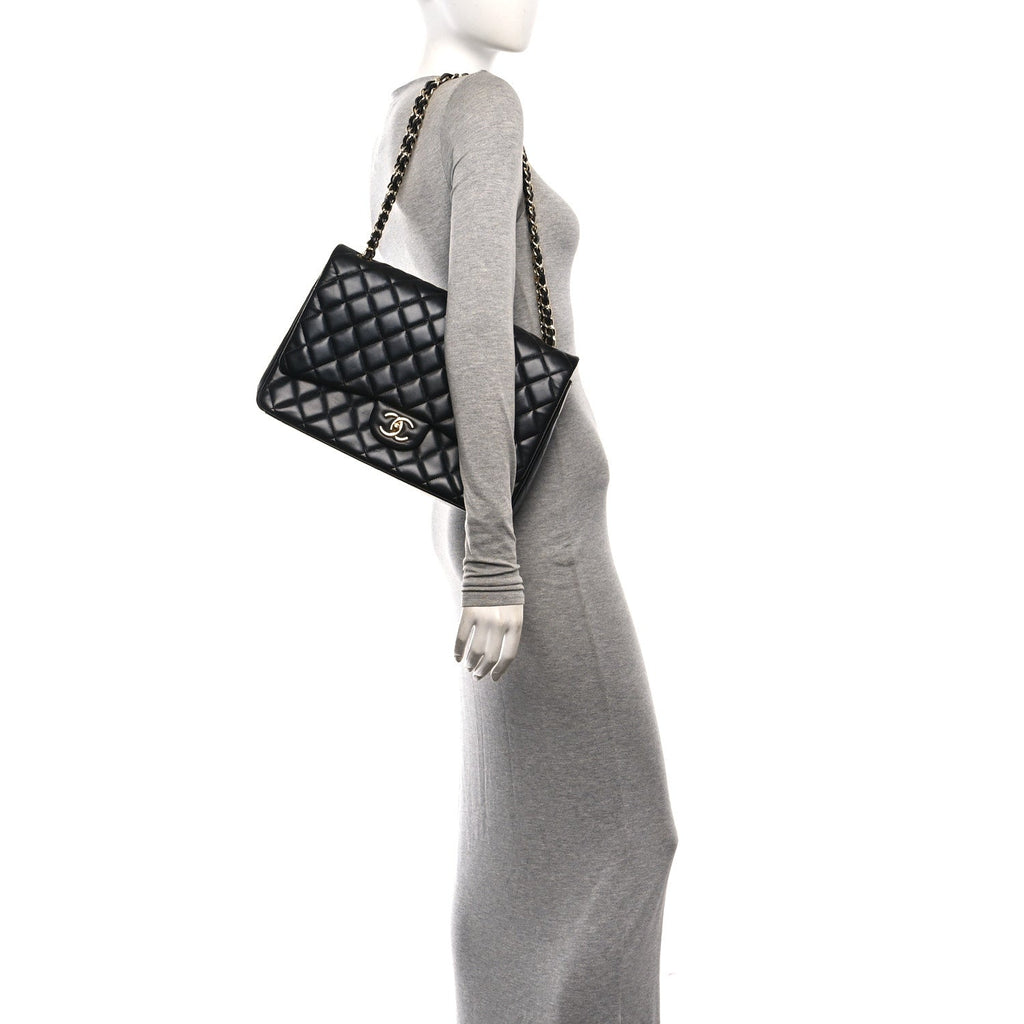 Lambskin Quilted Maxi Double Flap Black At My store