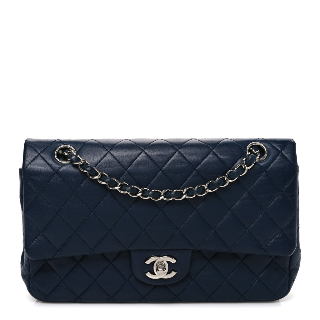 Lambskin Quilted Medium Double Flap Navy At My store