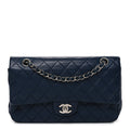 Lambskin Quilted Medium Double Flap Navy At My store