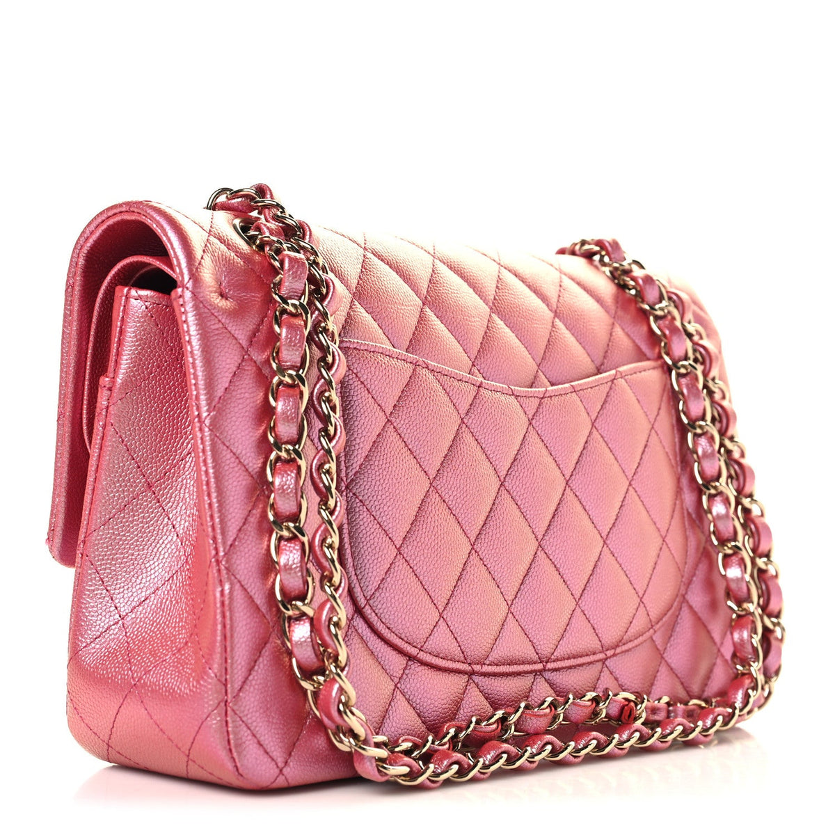 Iridescent Caviar Quilted Medium Double Flap Dark Pink At My store