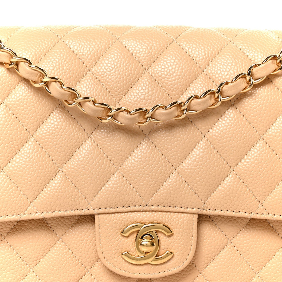 Caviar Quilted Medium Double Flap Beige At My store