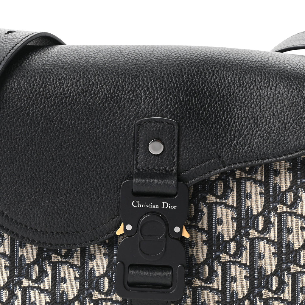 Oblique Jacquard Grained Calfskin Small Saddle Messenger Bag Beige Black AT My store