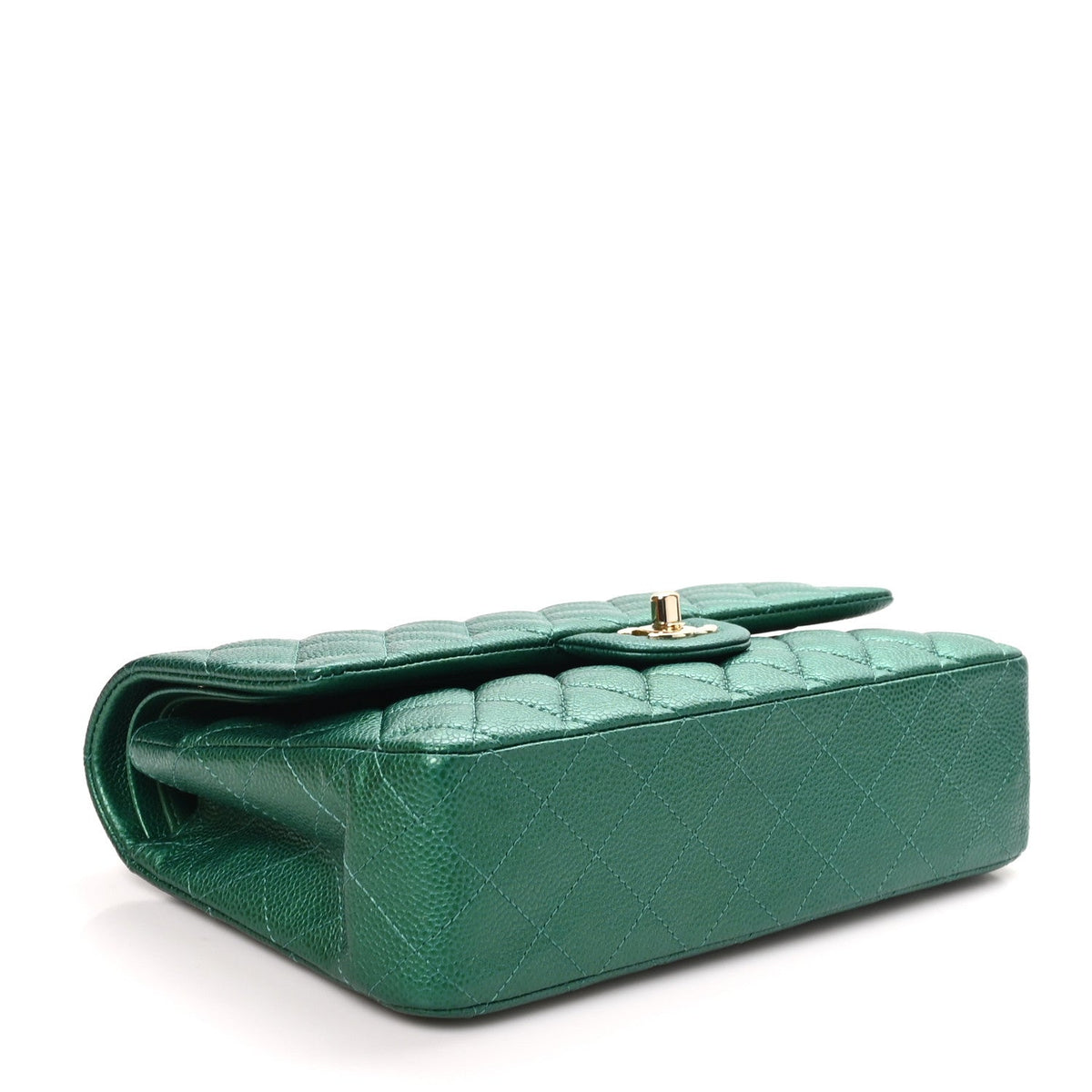 Metallic Caviar Quilted Medium Double Flap Green At My store
