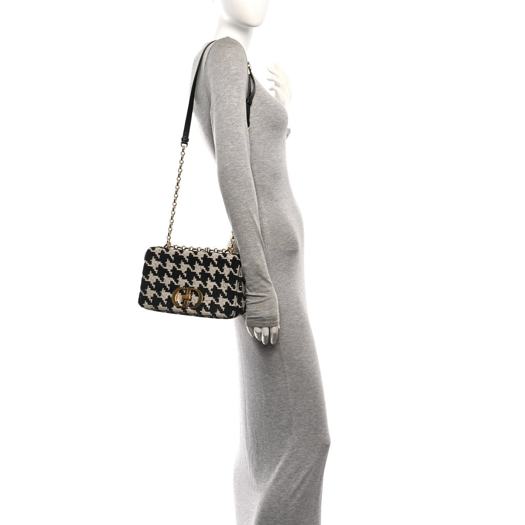 Technical Canvas Macro Houndstooth Medium Caro Bag Black White AT My store