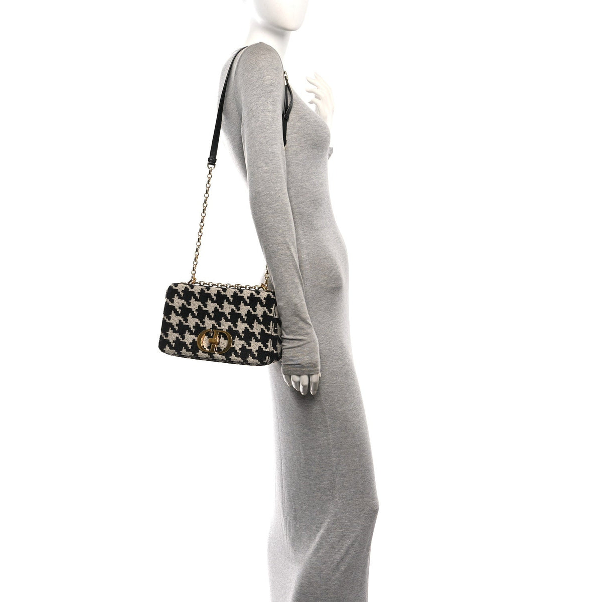 Technical Canvas Macro Houndstooth Medium Caro Bag Black White AT My store
