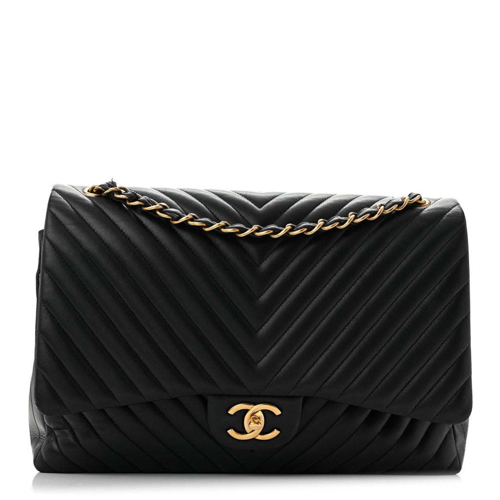 Lambskin Chevron Quilted Maxi Double Flap Black At My store