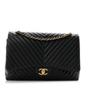 Lambskin Chevron Quilted Maxi Double Flap Black At My store