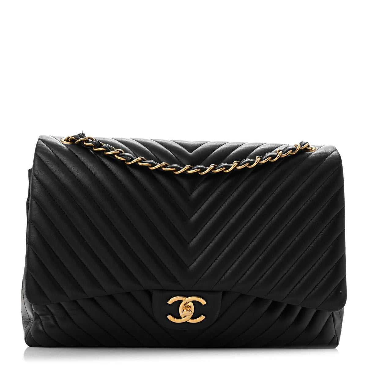 Lambskin Chevron Quilted Maxi Double Flap Black At My store