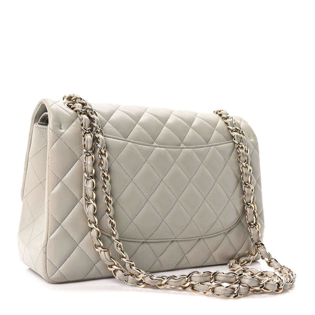 Lambskin Quilted Jumbo Double Flap Grey At My store