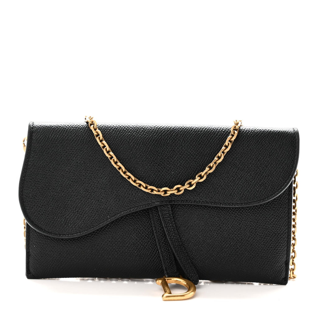Grained Calfskin Saddle Chain Wallet Pouch Black AT My store