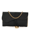 Grained Calfskin Saddle Chain Wallet Pouch Black AT My store