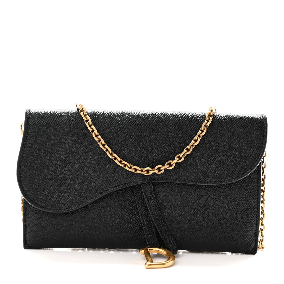 Grained Calfskin Saddle Chain Wallet Pouch Black AT My store