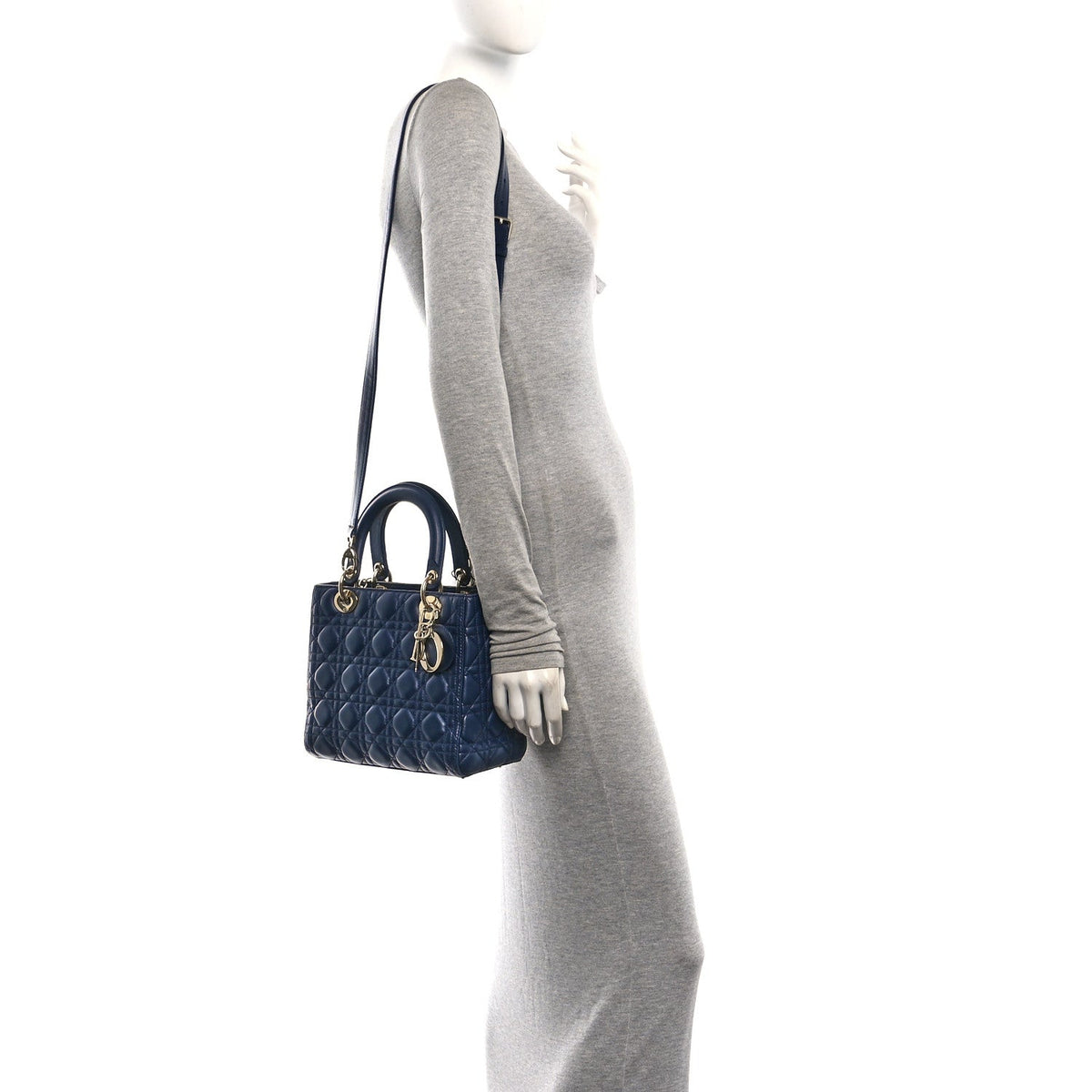 Lambskin Cannage Medium Lady Dior Navy Blue AT My store