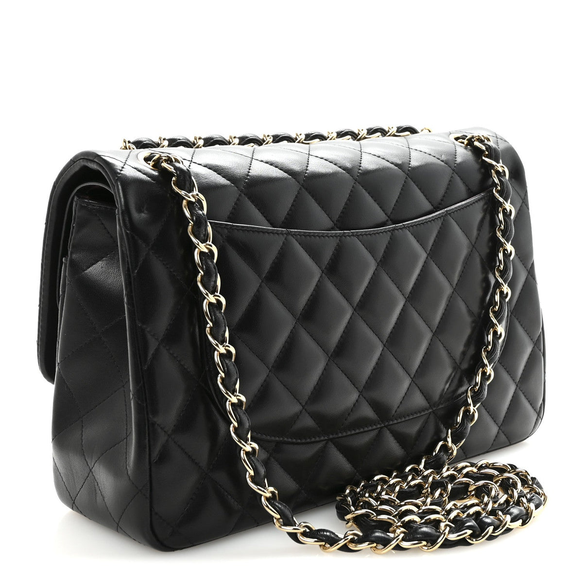 Lambskin Quilted Jumbo Double Flap  Black At My store