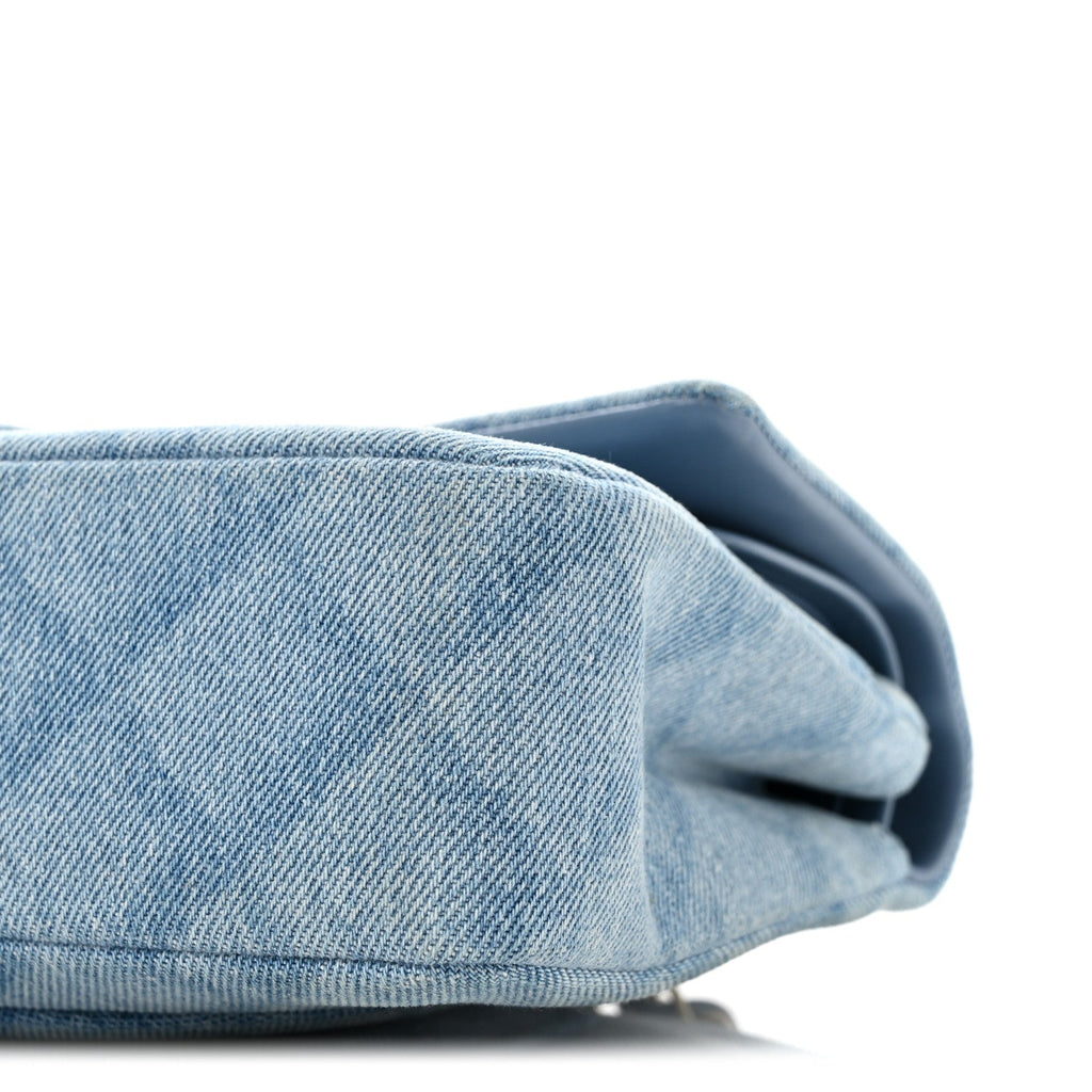 Printed Denim Quilted Medium Double Flap Light Blue At My store