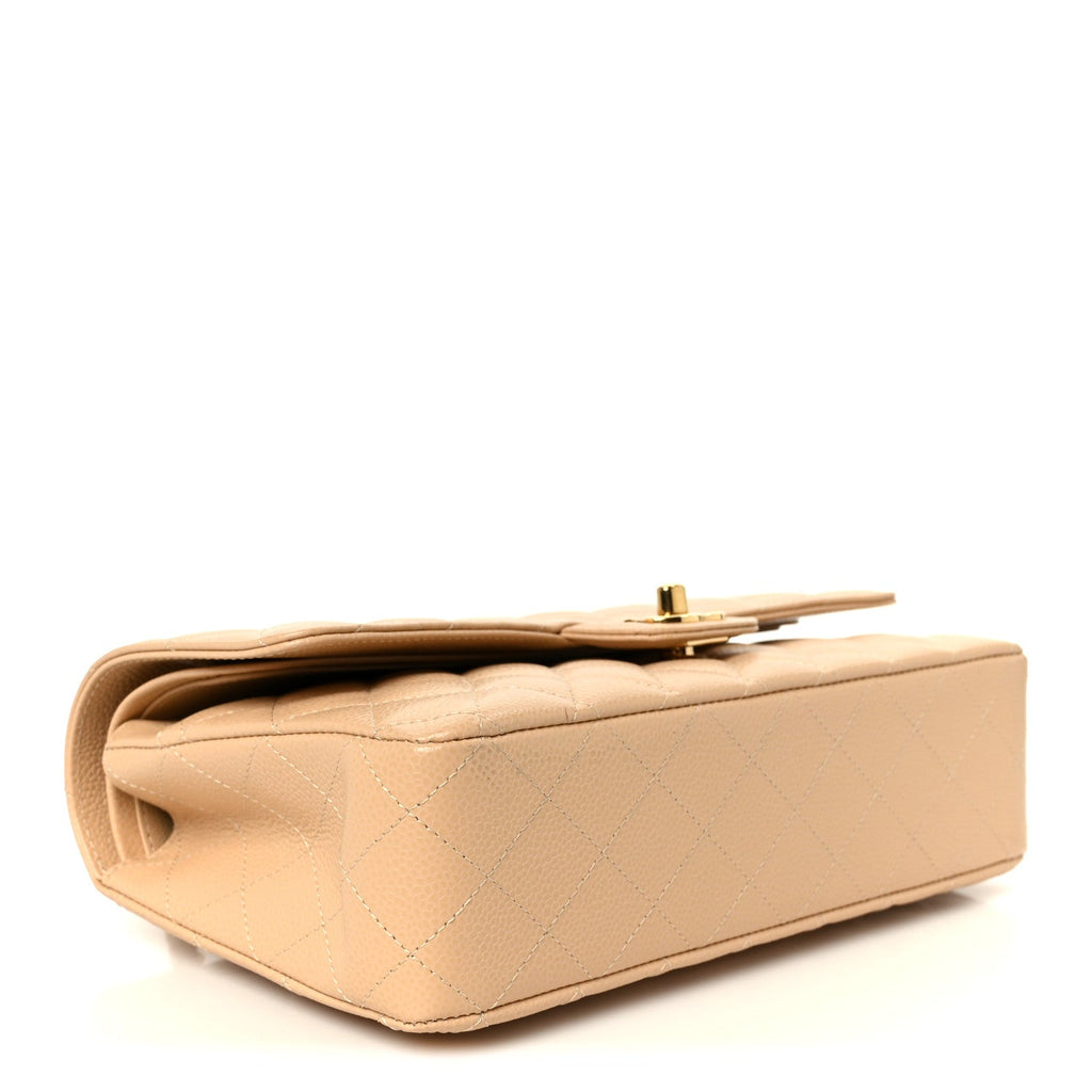 Caviar Quilted Medium Double Flap Beige At My store