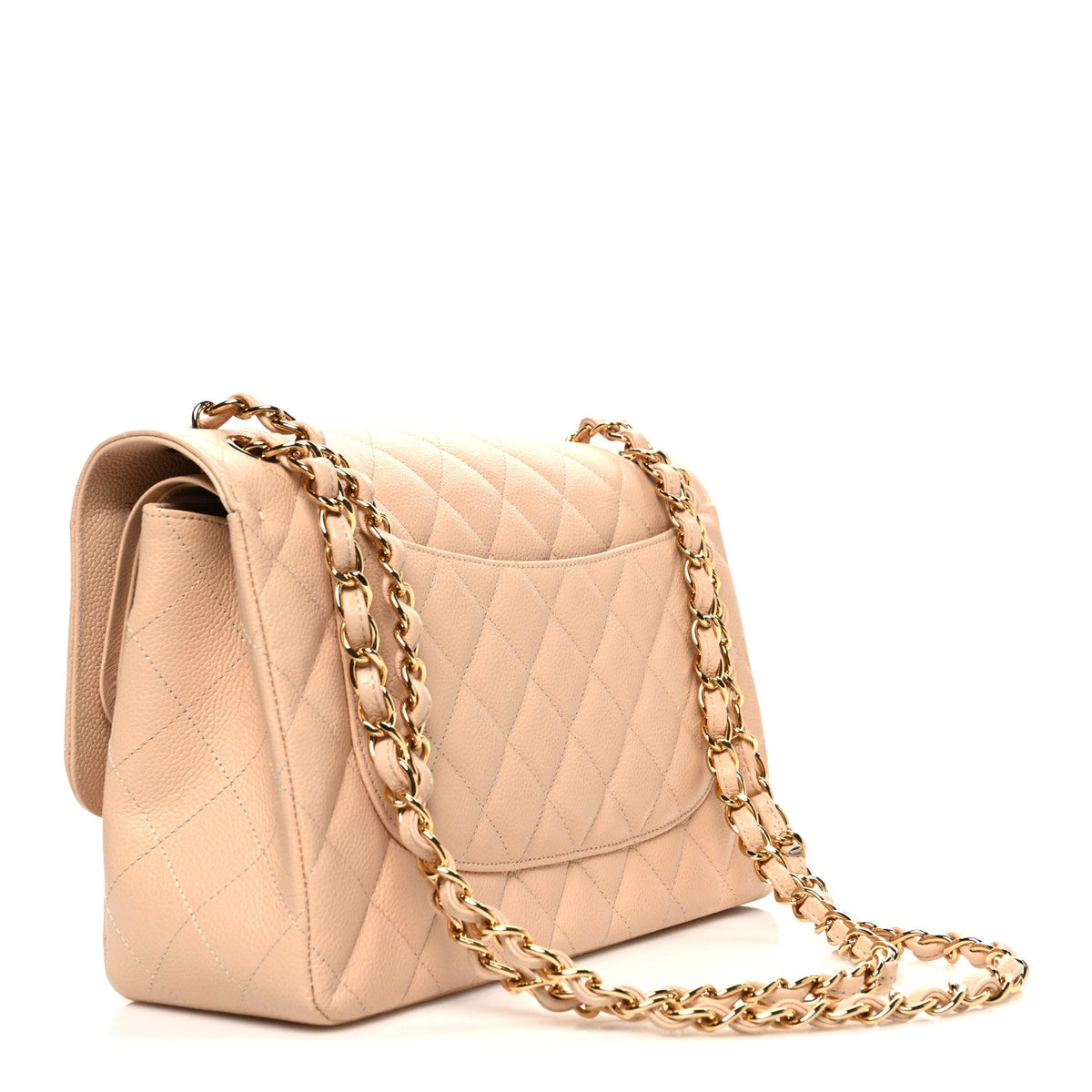 Caviar Quilted Jumbo Double Flap Beige At My store