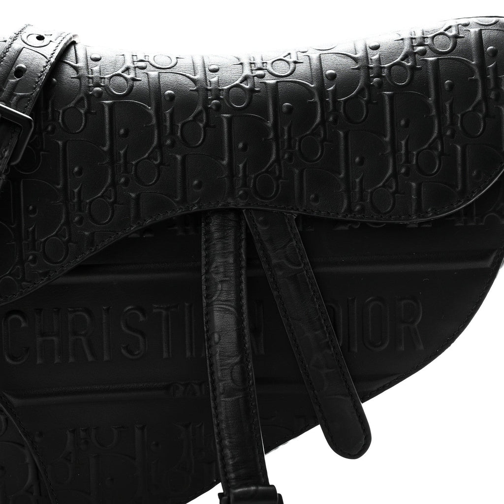 Calfskin Embossed Oblique Saddle Bag With Strap Black AT My store