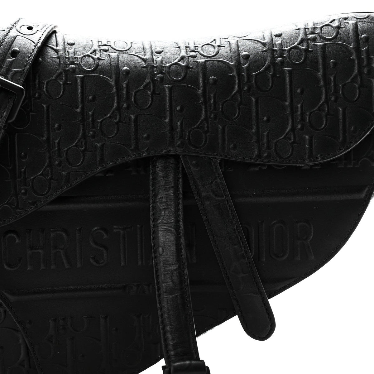 Calfskin Embossed Oblique Saddle Bag With Strap Black AT My store