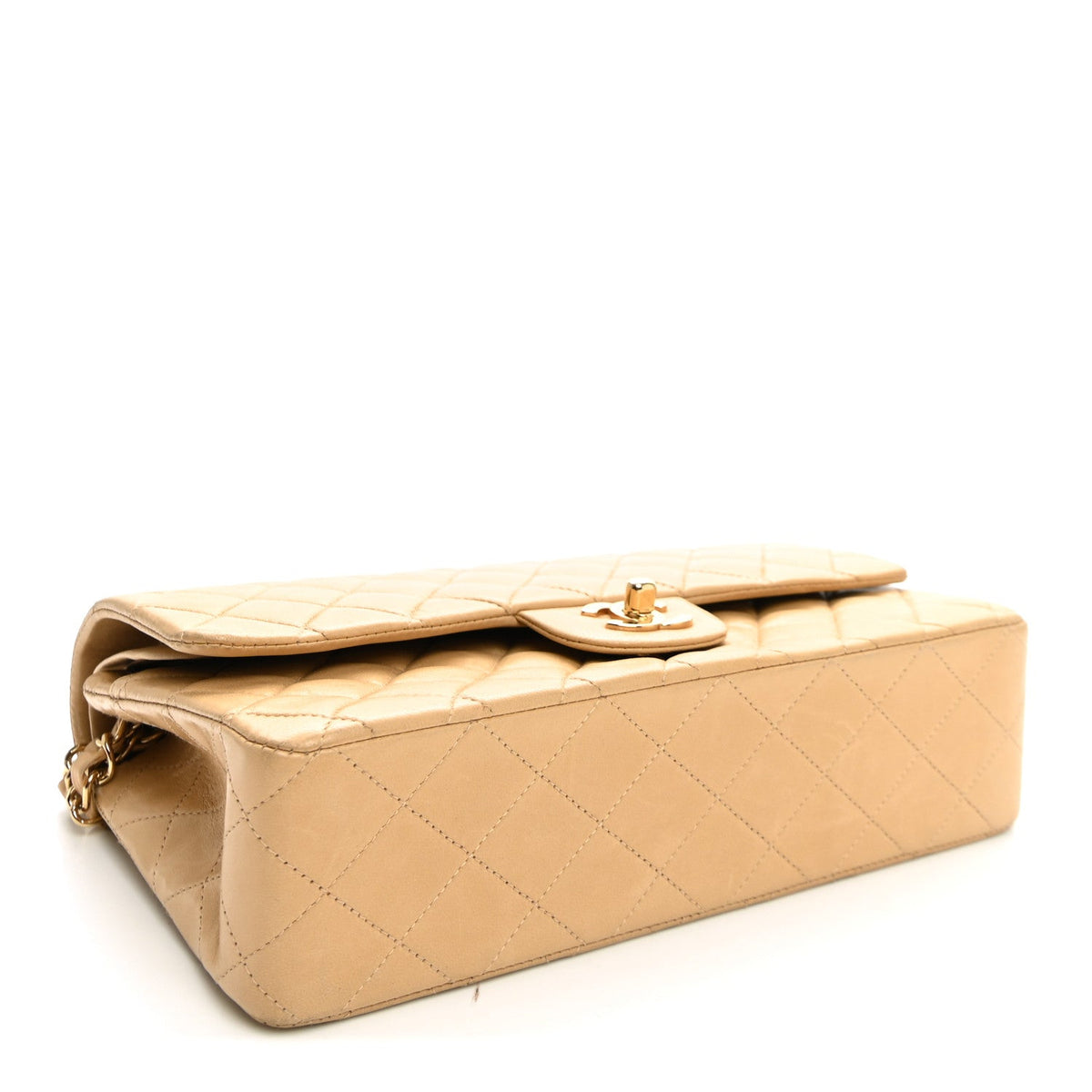 Lambskin Quilted Medium Double Flap Beige At My store