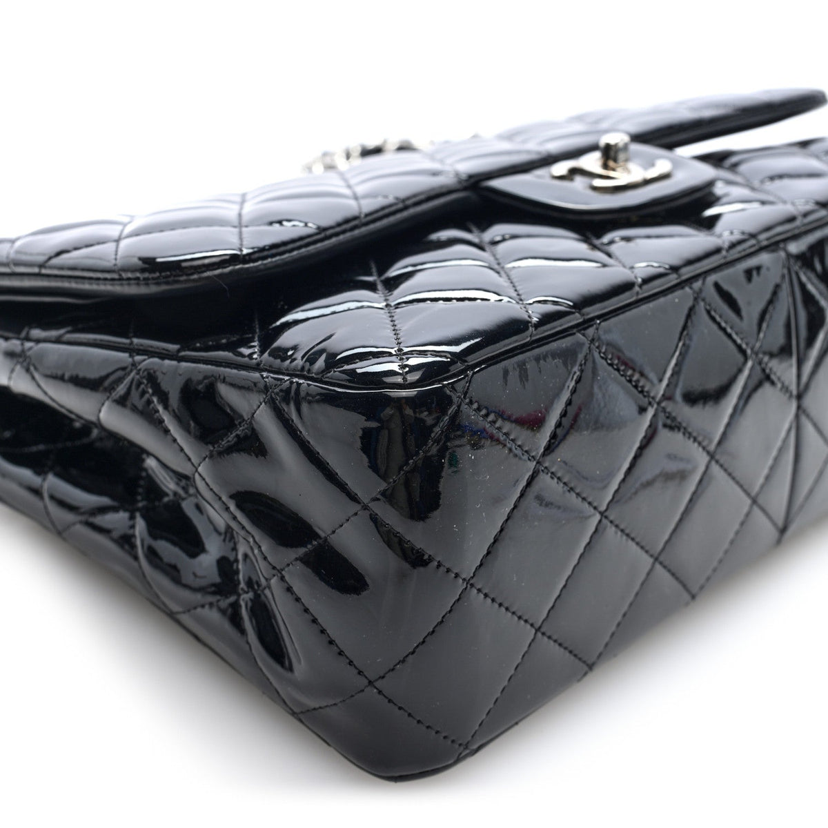 Patent Quilted Jumbo Double Flap Black At My store