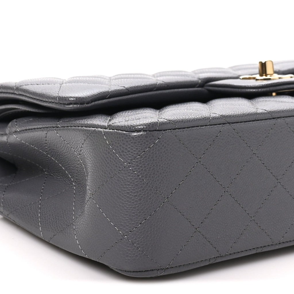 Caviar Quilted Medium Double Flap Dark Grey At My store