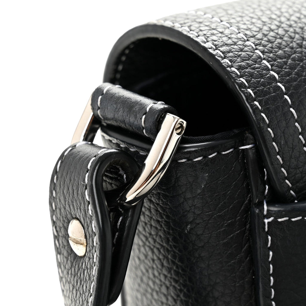 Grained Calfskin Saddle Messenger Bag With Strap Black AT My store