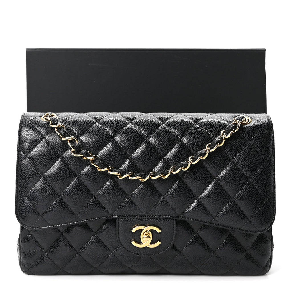 Caviar Quilted Jumbo Double Flap Black At My store