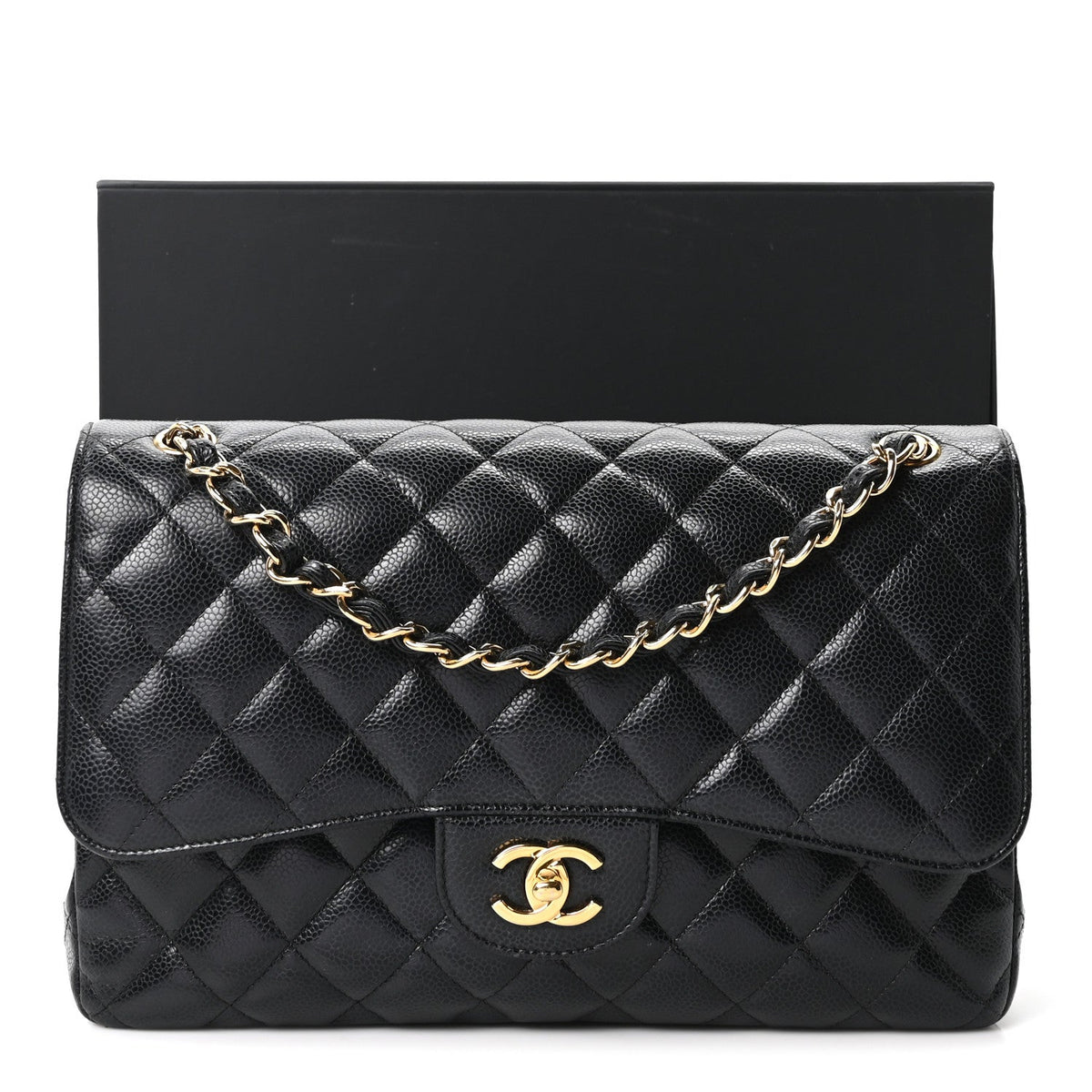 Caviar Quilted Jumbo Double Flap Black At My store