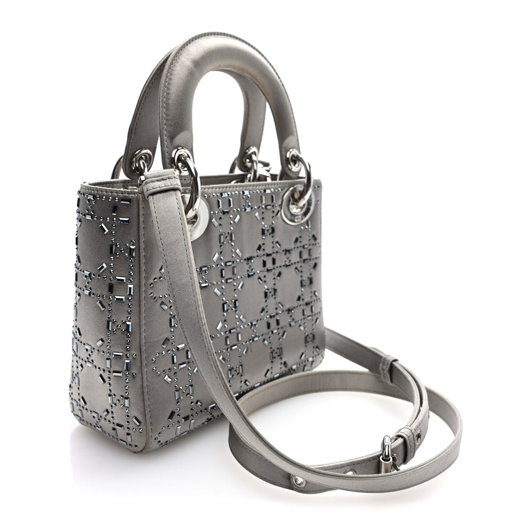 Satin Crystal Cannage Mini Lady Dior Gray AT My store