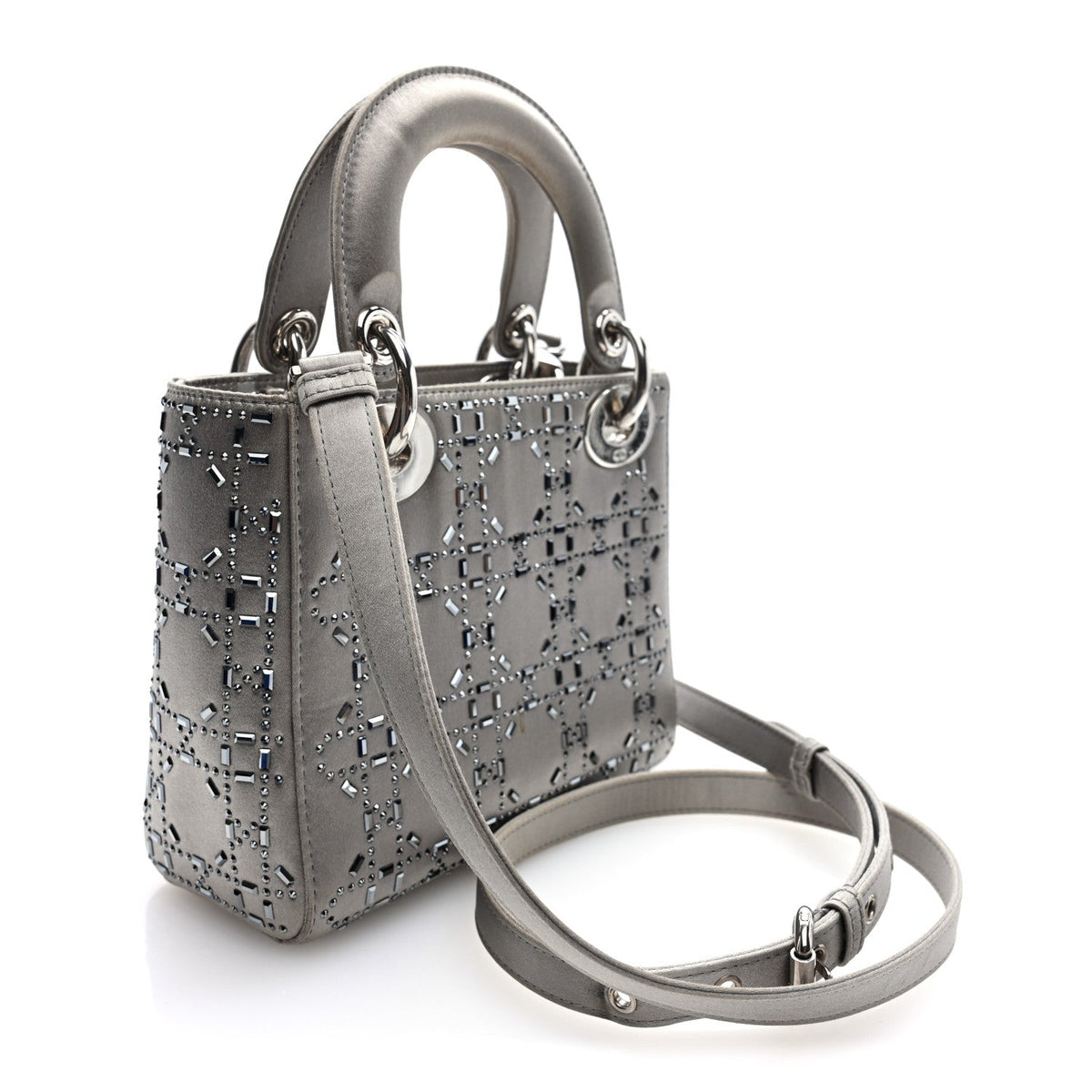 Satin Crystal Cannage Mini Lady Dior Gray AT My store