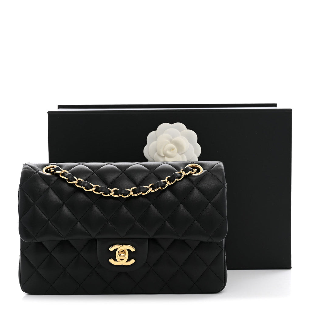 Lambskin Quilted Small Double Flap Black At My store