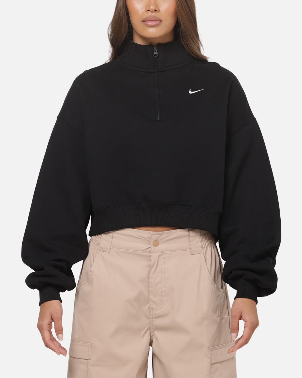 Top Seller Nike Women's Studio Fleece Oversized 1/4-Zip Cropped Top Black