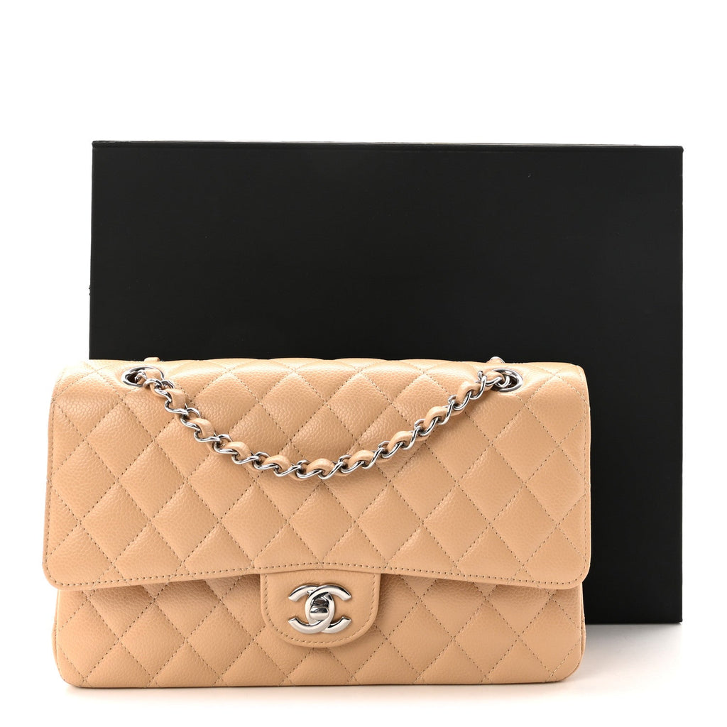 Caviar Quilted Medium Double Flap Beige At My store