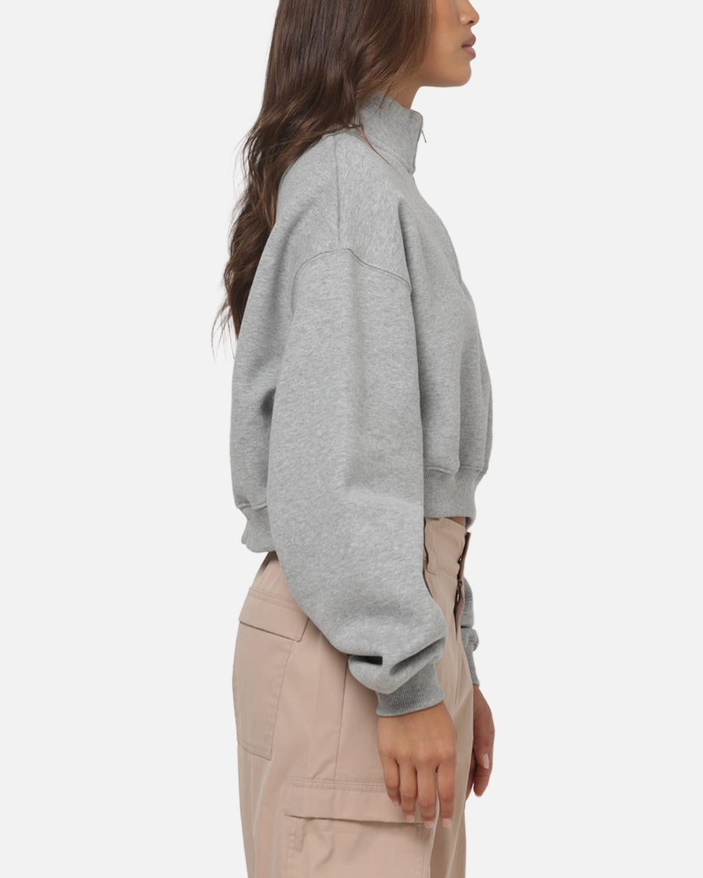 Top Seller Nike Women's Studio Fleece Oversized 1/4-Zip Cropped Top Dark Grey Heather