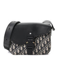 Oblique Jacquard Grained Calfskin Small Saddle Messenger Bag Beige Black AT My store