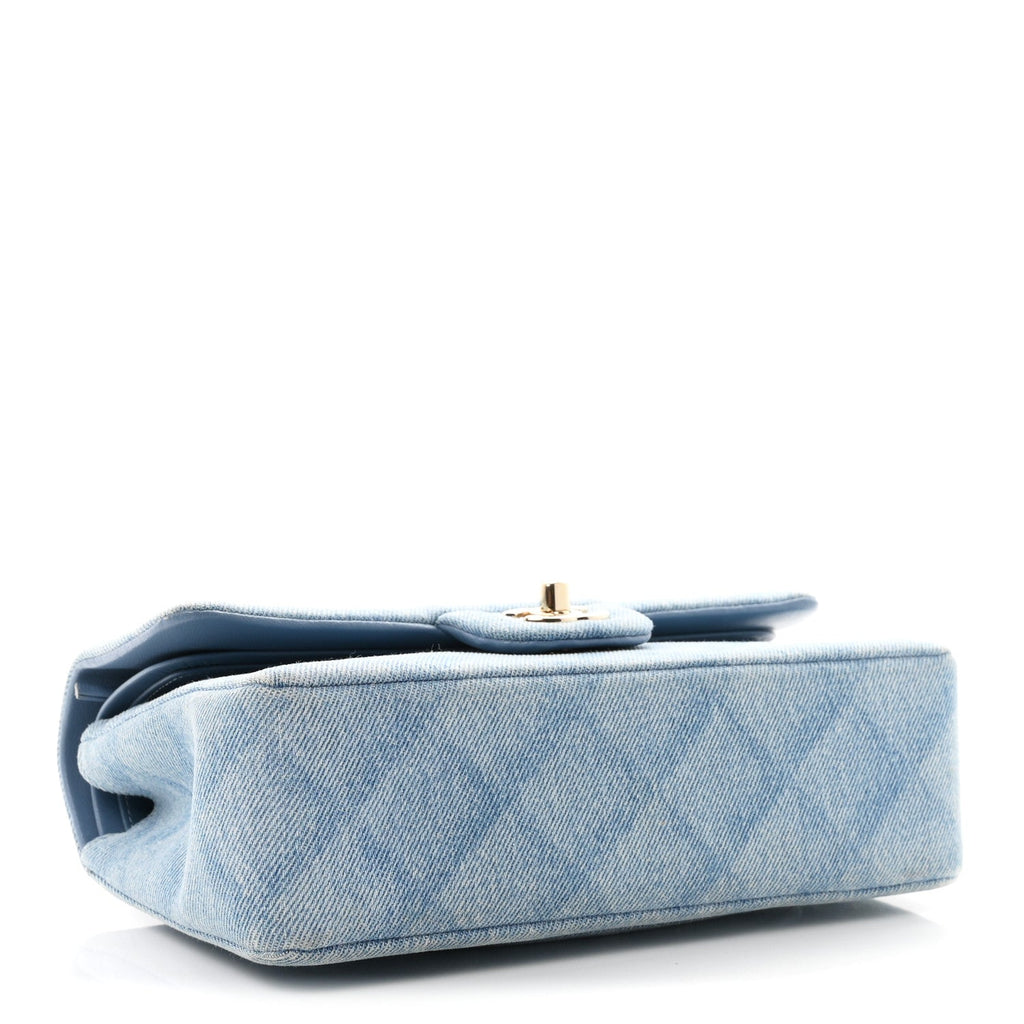 Printed Denim Quilted Small Double Flap Light Blue At My store