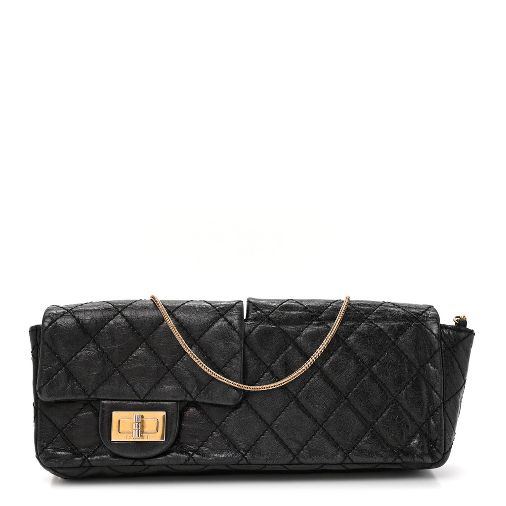 Glazed Calfskin Quilted Reissue Double Flap Clutch Black At My store