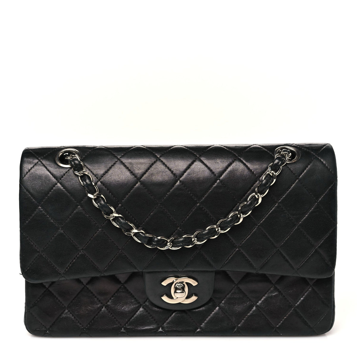 Lambskin Quilted Medium Double Flap Black At My store