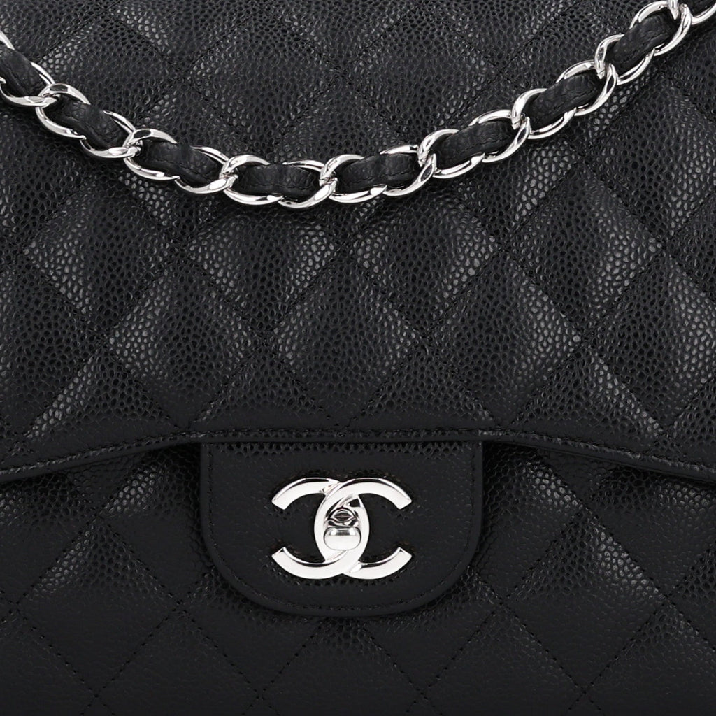 Caviar Quilted Jumbo Double Flap Black At My store