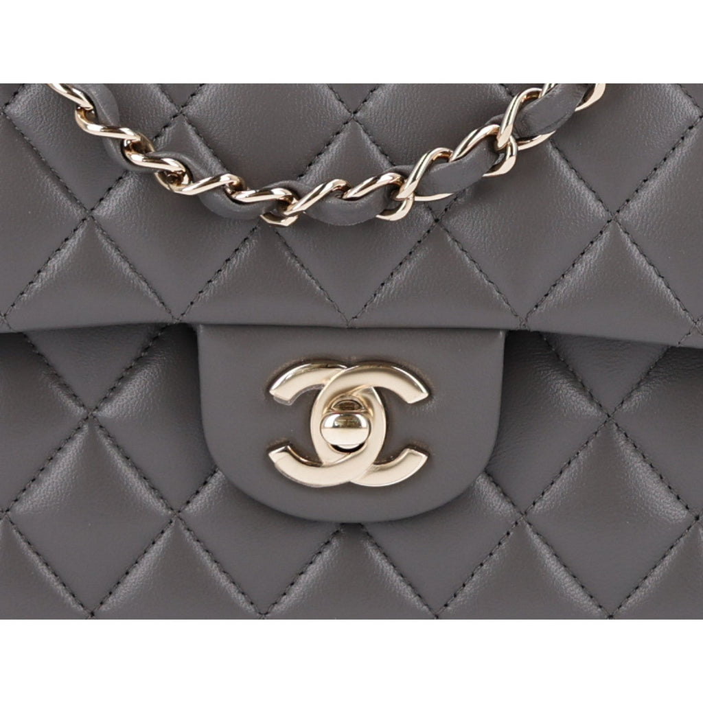 Lambskin Quilted Small Double Flap Grey At My store