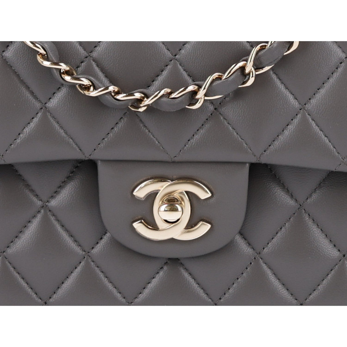 Lambskin Quilted Small Double Flap Grey At My store