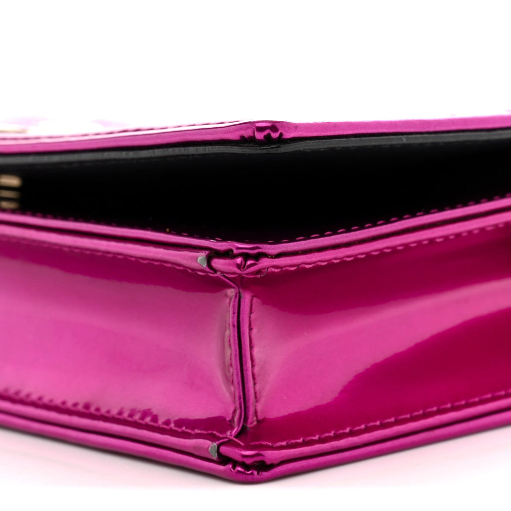 Metallic Patent Micro-Cannage Diorama Wallet on Chain Pouch Pink AT My store