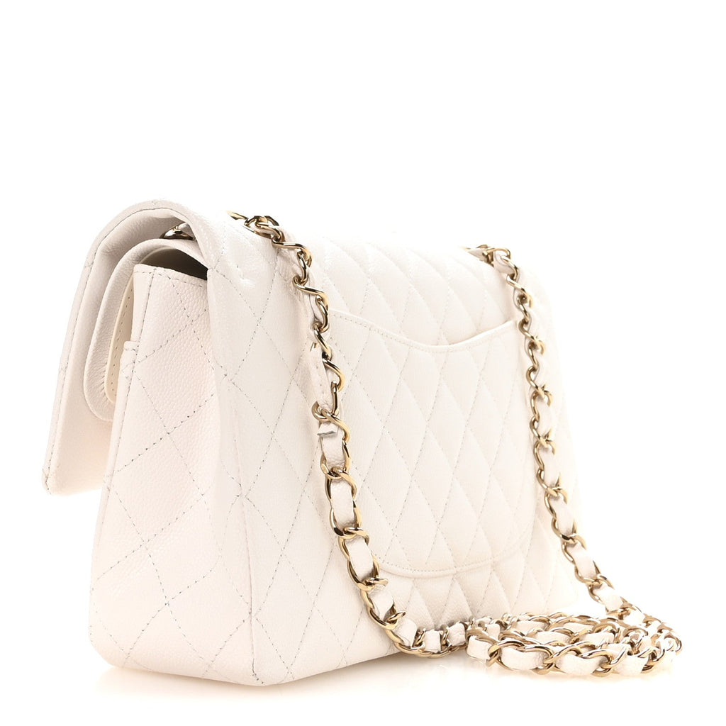 Caviar Quilted Medium Double Flap White At My store