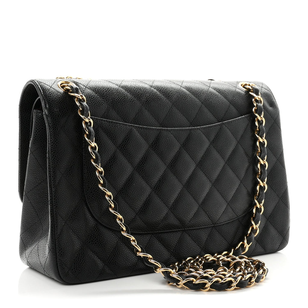 Caviar Quilted Jumbo Double Flap Black At My store