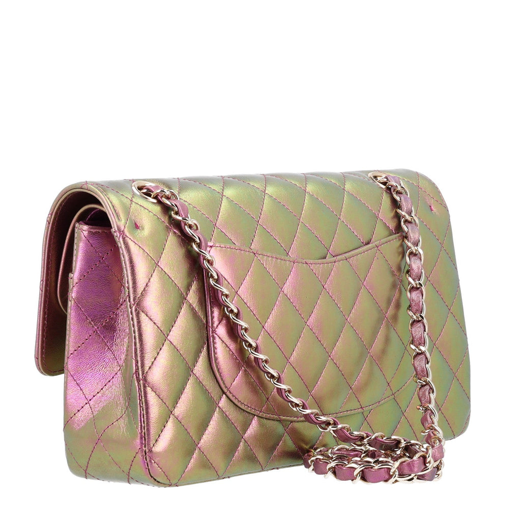 Iridescent Lambskin Quilted Medium Double Flap Purple At My store